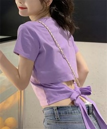 ウエスト見せ 可愛いバックリボンTシャツ