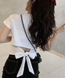 ウエスト見せ 可愛いバックリボンTシャツ