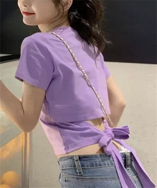 Dream garden(ドリームガーデン)の「ウエスト見せ 可愛いバックリボンTシャツ(Tシャツ/カットソー・レディース・ホワイト/ブラック/パープル/イエロー/グリーン・M/L/XL/XXL)」の19枚目の写真