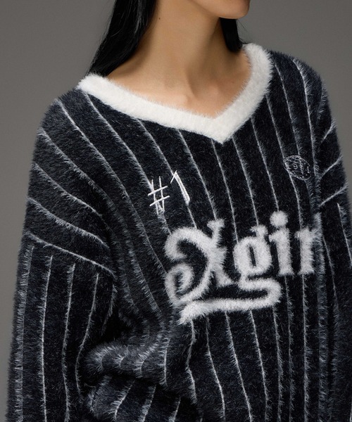X-girl(エックスガール)の「GAME SHIRT JACQUARD SHAGGY KNIT TOP(ニット/セーター・レディース・ブラウン/ブラック・ONE SIZE)」の4枚目の写真