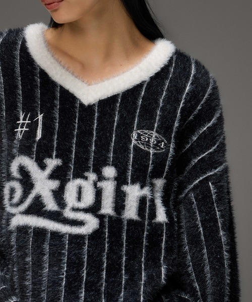 X-girl(エックスガール)の「GAME SHIRT JACQUARD SHAGGY KNIT TOP(ニット/セーター・レディース・ブラウン/ブラック・ONE SIZE)」の5枚目の写真