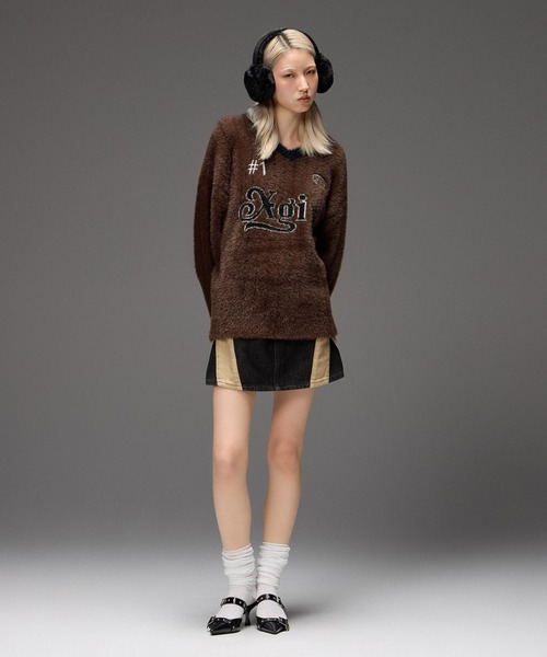X-girl(エックスガール)の「GAME SHIRT JACQUARD SHAGGY KNIT TOP(ニット/セーター・レディース・ブラウン/ブラック・ONE SIZE)」の10枚目の写真
