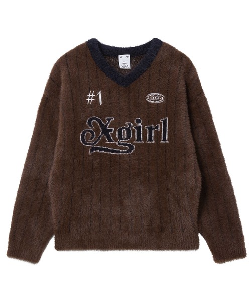 X-girl(エックスガール)の「GAME SHIRT JACQUARD SHAGGY KNIT TOP(ニット/セーター・レディース・ブラウン/ブラック・ONE SIZE)」の13枚目の写真