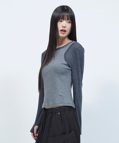 LMR(エルエムアール)の「スリムリブレイヤード長袖Tシャツグレー(Tシャツ/カットソー・レディース・チャコールグレー・SMALL/MEDIUM)」の9枚目の写真