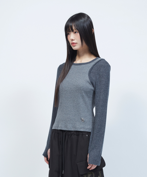LMR(エルエムアール)の「スリムリブレイヤード長袖Tシャツグレー(Tシャツ/カットソー・レディース・チャコールグレー・SMALL/MEDIUM)」の13枚目の写真
