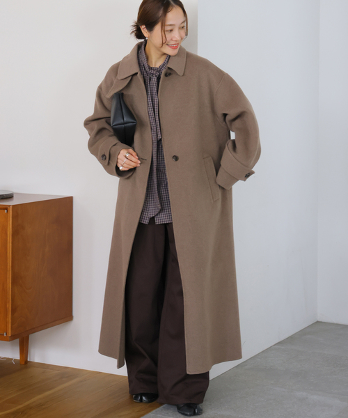 JOURNAL STANDARD（ジャーナルスタンダード）の「《追加》ヤクウールリバーバルカラーコート（ステンカラーコート・レディース・ネイビー/ブラウン・38/36）」の4枚目の写真