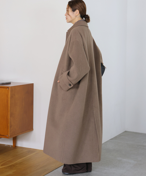JOURNAL STANDARD（ジャーナルスタンダード）の「《追加》ヤクウールリバーバルカラーコート（ステンカラーコート・レディース・ネイビー/ブラウン・38/36）」の5枚目の写真