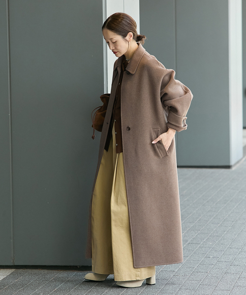 JOURNAL STANDARD（ジャーナルスタンダード）の「《追加》ヤクウールリバーバルカラーコート（ステンカラーコート・レディース・ネイビー/ブラウン・38/36）」の8枚目の写真