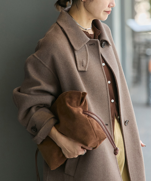 JOURNAL STANDARD（ジャーナルスタンダード）の「《追加》ヤクウールリバーバルカラーコート（ステンカラーコート・レディース・ネイビー/ブラウン・38/36）」の9枚目の写真