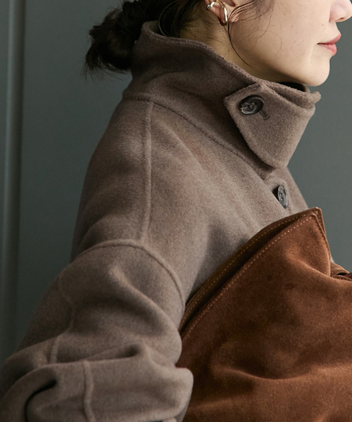 JOURNAL STANDARD（ジャーナルスタンダード）の「《追加》ヤクウールリバーバルカラーコート（ステンカラーコート・レディース・ネイビー/ブラウン・38/36）」の10枚目の写真
