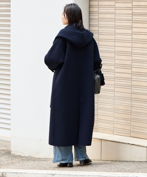 JOURNAL STANDARD（ジャーナルスタンダード）の「《追加》ヤクウールリバーバルカラーコート（ステンカラーコート・レディース・ネイビー/ブラウン・38/36）」の12枚目の写真