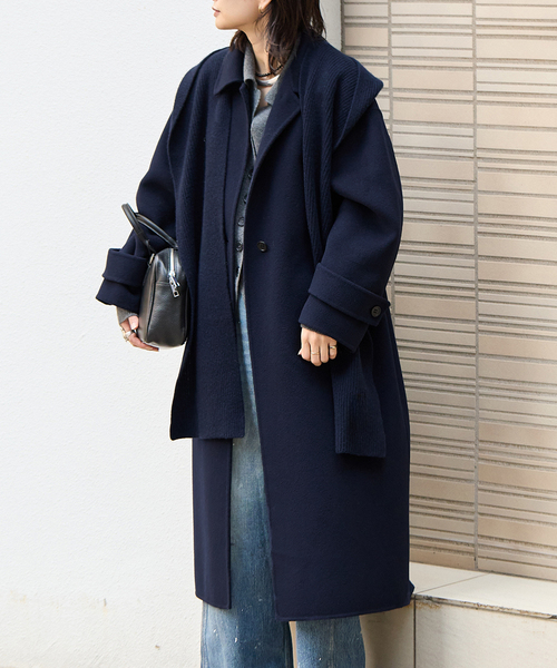 JOURNAL STANDARD（ジャーナルスタンダード）の「《追加》ヤクウールリバーバルカラーコート（ステンカラーコート・レディース・ネイビー/ブラウン・38/36）」の14枚目の写真