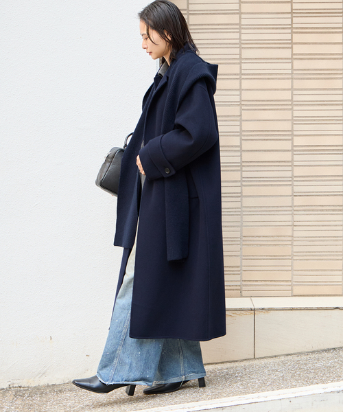 JOURNAL STANDARD（ジャーナルスタンダード）の「《追加》ヤクウールリバーバルカラーコート（ステンカラーコート・レディース・ネイビー/ブラウン・38/36）」の15枚目の写真