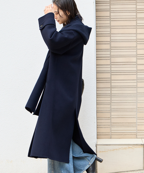 JOURNAL STANDARD（ジャーナルスタンダード）の「《追加》ヤクウールリバーバルカラーコート（ステンカラーコート・レディース・ネイビー/ブラウン・38/36）」の16枚目の写真