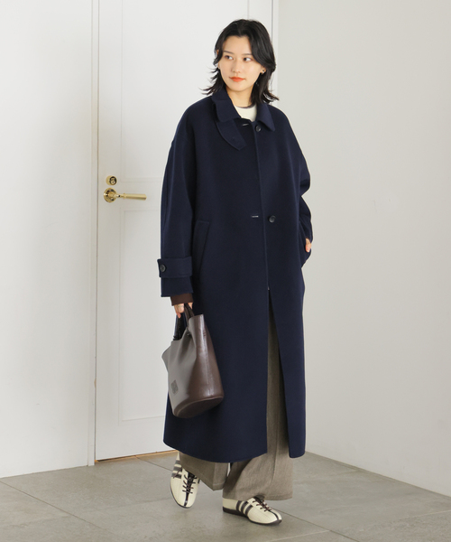 JOURNAL STANDARD（ジャーナルスタンダード）の「《追加》ヤクウールリバーバルカラーコート（ステンカラーコート・レディース・ネイビー/ブラウン・38/36）」の17枚目の写真