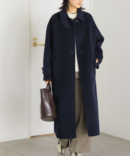 JOURNAL STANDARD（ジャーナルスタンダード）の「《追加》ヤクウールリバーバルカラーコート（ステンカラーコート・レディース・ネイビー/ブラウン・38/36）」の19枚目の写真