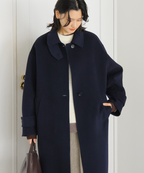 JOURNAL STANDARD（ジャーナルスタンダード）の「《追加》ヤクウールリバーバルカラーコート（ステンカラーコート・レディース・ネイビー/ブラウン・38/36）」の20枚目の写真