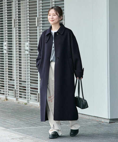 JOURNAL STANDARD（ジャーナルスタンダード）の「《追加》ヤクウールリバーバルカラーコート（ステンカラーコート・レディース・ネイビー/ブラウン・38/36）」の21枚目の写真