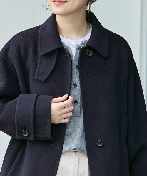 JOURNAL STANDARD（ジャーナルスタンダード）の「《追加》ヤクウールリバーバルカラーコート（ステンカラーコート・レディース・ネイビー/ブラウン・38/36）」の22枚目の写真