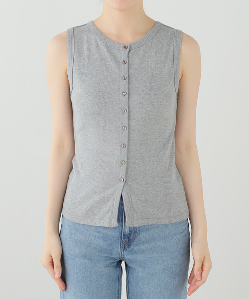 OUTDOOR PRODUCTS（アウトドアプロダクツ）の「miller prib Henley tank（Tシャツ/カットソー・レディース・ブラック系その他/チャコールグレー/キャメル・FREE）」の2枚目の写真