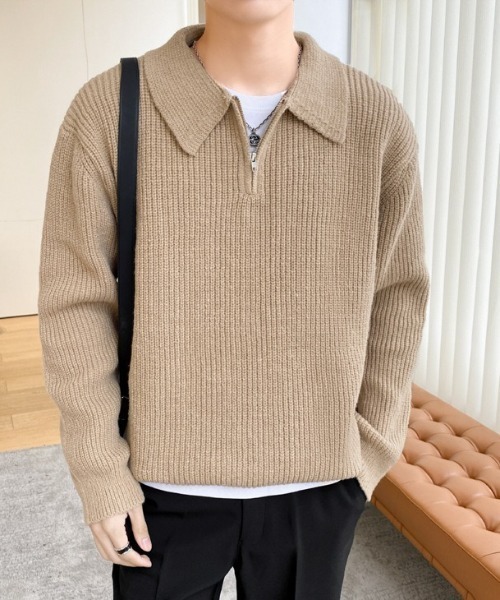 link lot(リンクロット)の「【26年秋冬新作アイテム】畔編みハーフジップニット(ニット/セーター・メンズ・ベージュ/グレー/ブラック・M)」の9枚目の写真