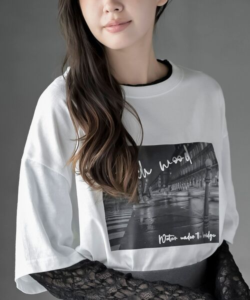 rps(アールピーエス)の「レースレイヤード風長袖T(Tシャツ/カットソー・レディース・チャコールグレー/ブラック/オフホワイト・フリー)」の2枚目の写真