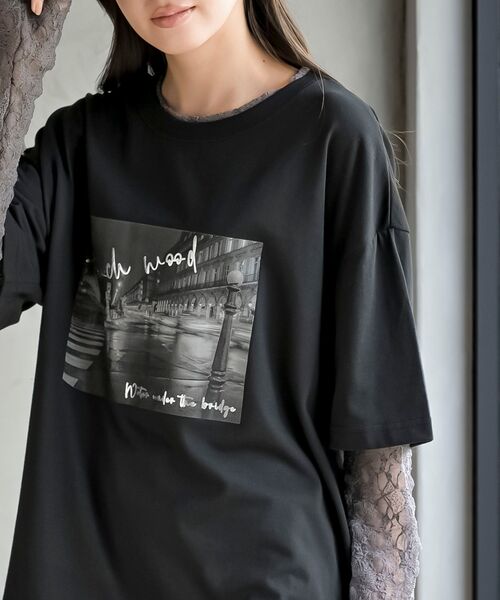 rps(アールピーエス)の「レースレイヤード風長袖T(Tシャツ/カットソー・レディース・チャコールグレー/ブラック/オフホワイト・フリー)」の7枚目の写真