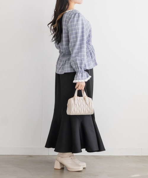 CLETTE(クレット)の「チェック柄レース切替ブラウス(シャツ/ブラウス・レディース・ブラック/サックスブルー/ブラウン・LL/4L/3L)」の16枚目の写真