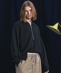《UNISEX》シャイニーストライプへリンボーンプライムオーバーハーフジップニット/Shiny Stripe Herringbone Prime-Over Half-Zip Sweater【MAISON SPECIAL/メゾンスペシャル】■セットアップ対応■