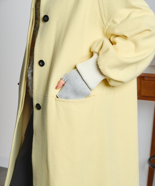 mici（ミチ）の「mici/RIB CUFFS VOLUME SLEEVE COAT（ステンカラーコート・レディース・ライトイエロー/ブラック・M/S）」の15枚目の写真