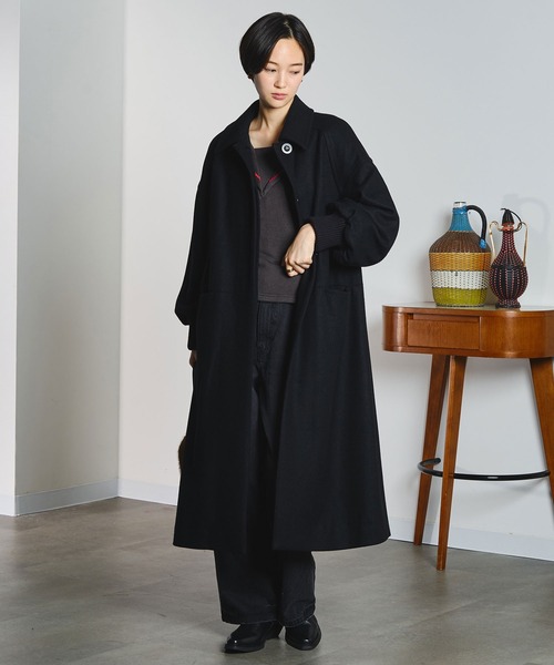 mici（ミチ）の「mici/RIB CUFFS VOLUME SLEEVE COAT（ステンカラーコート・レディース・ライトイエロー/ブラック・M/S）」の20枚目の写真
