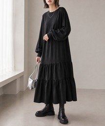 裏毛ティアードデザイン スウェットワンピース
