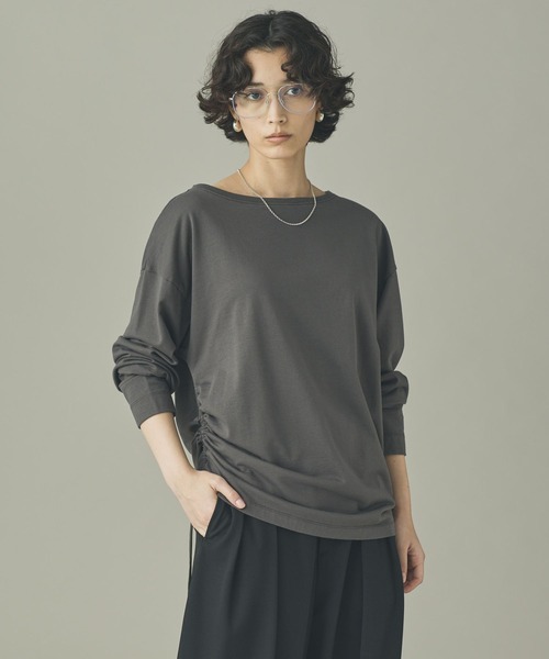 Curensology（カレンソロジー）の「Curensology(カレンソロジー)/ライトテリードロストプルオーバー（Tシャツ/カットソー・レディース・チャコールグレー/ブラック・FREE）」の2枚目の写真