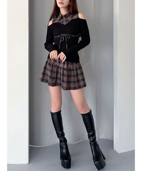 RESEXXY(リゼクシー)の「チェックミニフレアスカート【セットアップ着用可能】(スカート・レディース・グレー/アイボリー/ブラック・FREE)」の7枚目の写真