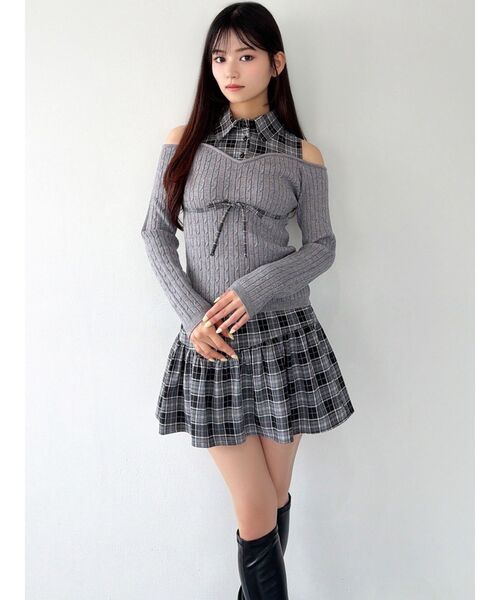 RESEXXY(リゼクシー)の「チェックミニフレアスカート【セットアップ着用可能】(スカート・レディース・グレー/アイボリー/ブラック・FREE)」の5枚目の写真