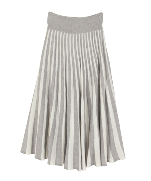 titivate（ティティベイト）の「ｽﾄﾗｲﾌﾟﾆｯﾄﾐﾃﾞｨｱﾑｽｶｰﾄ（スカート・レディース・グレー×ホワイト/ブラック×ホワイト/ベージュ系その他/ブルー系その他/グリーン系その他・FREE）」の3枚目の写真