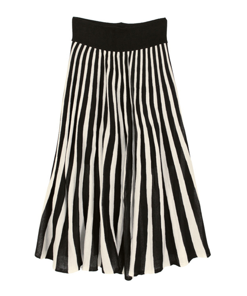 titivate（ティティベイト）の「ｽﾄﾗｲﾌﾟﾆｯﾄﾐﾃﾞｨｱﾑｽｶｰﾄ（スカート・レディース・グレー×ホワイト/ブラック×ホワイト/ベージュ系その他/ブルー系その他/グリーン系その他・FREE）」の13枚目の写真