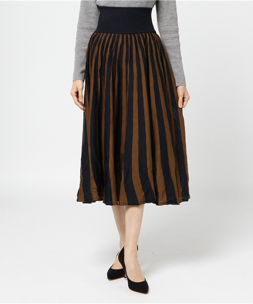 titivate（ティティベイト）の「ｽﾄﾗｲﾌﾟﾆｯﾄﾐﾃﾞｨｱﾑｽｶｰﾄ（スカート・レディース・グレー×ホワイト/ブラック×ホワイト/ベージュ系その他/ブルー系その他/グリーン系その他・FREE）」の19枚目の写真