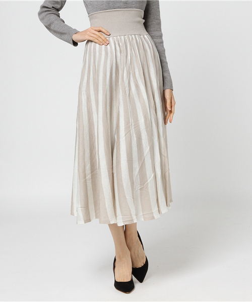 titivate（ティティベイト）の「ｽﾄﾗｲﾌﾟﾆｯﾄﾐﾃﾞｨｱﾑｽｶｰﾄ（スカート・レディース・グレー×ホワイト/ブラック×ホワイト/ベージュ系その他/ブルー系その他/グリーン系その他・FREE）」の20枚目の写真