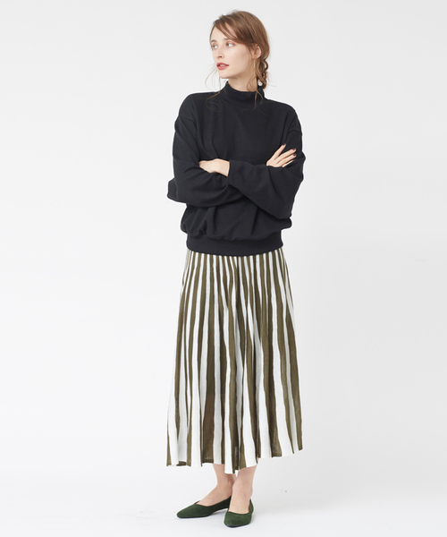 titivate（ティティベイト）の「ｽﾄﾗｲﾌﾟﾆｯﾄﾐﾃﾞｨｱﾑｽｶｰﾄ（スカート・レディース・グレー×ホワイト/ブラック×ホワイト/ベージュ系その他/ブルー系その他/グリーン系その他・FREE）」の14枚目の写真