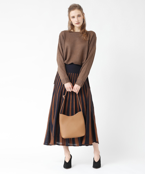 titivate（ティティベイト）の「ｽﾄﾗｲﾌﾟﾆｯﾄﾐﾃﾞｨｱﾑｽｶｰﾄ（スカート・レディース・グレー×ホワイト/ブラック×ホワイト/ベージュ系その他/ブルー系その他/グリーン系その他・FREE）」の15枚目の写真