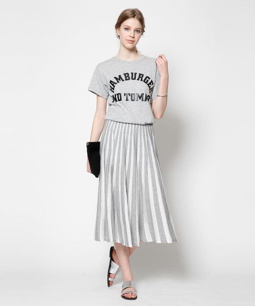 titivate（ティティベイト）の「ｽﾄﾗｲﾌﾟﾆｯﾄﾐﾃﾞｨｱﾑｽｶｰﾄ（スカート・レディース・グレー×ホワイト/ブラック×ホワイト/ベージュ系その他/ブルー系その他/グリーン系その他・FREE）」の17枚目の写真