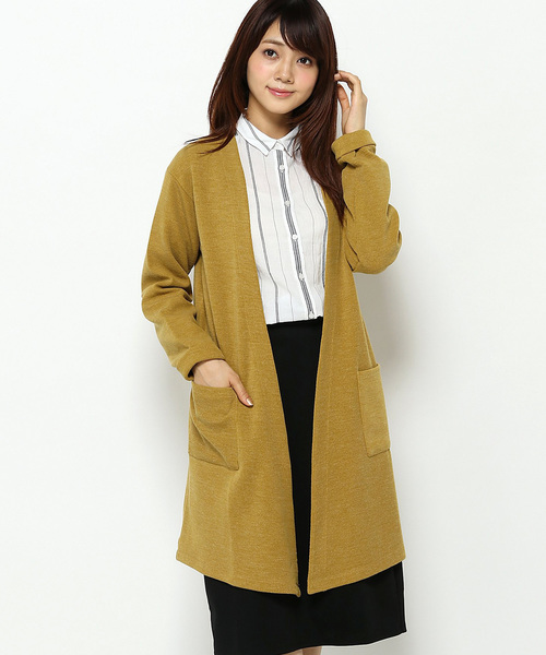LBC（エルビーシー）の「Wフェイスオープンフロントカーディガン（カーディガン/ボレロ・レディース・マスタード/ネイビー/アッシュグレー・LARGE/MEDIUM）」の3枚目の写真
