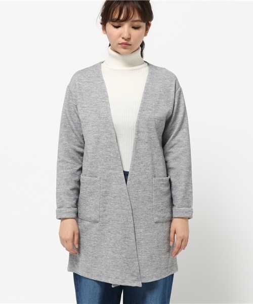 LBC（エルビーシー）の「Wフェイスオープンフロントカーディガン（カーディガン/ボレロ・レディース・マスタード/ネイビー/アッシュグレー・LARGE/MEDIUM）」の4枚目の写真