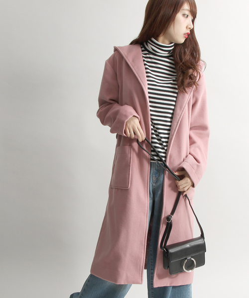 WEGO（ウィゴー）の「WEGO/フードガウンコート（チェスターコート・レディース・キャメル/ピンク/杢グレー・FREE）」の2枚目の写真