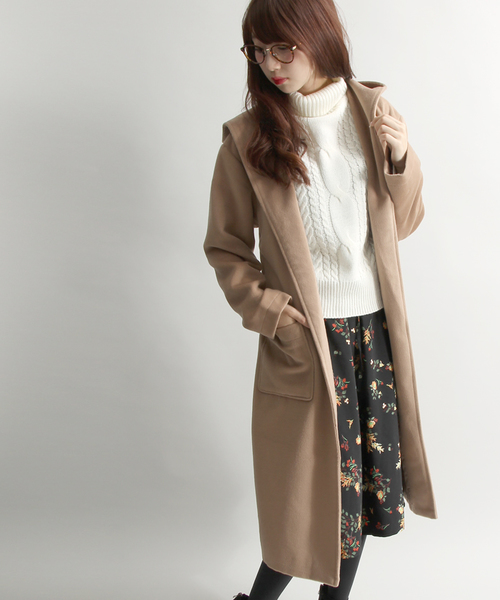 WEGO（ウィゴー）の「WEGO/フードガウンコート（チェスターコート・レディース・キャメル/ピンク/杢グレー・FREE）」の14枚目の写真