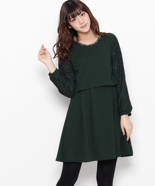 The Emporium ジエンポリアム の ふくれジャカード袖レースワンピース ワンピース Wear