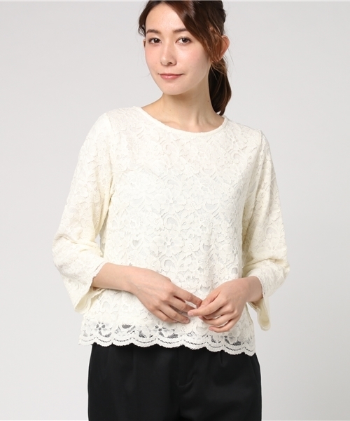 Honeys（ハニーズ）の「総レースプルオーバー（Tシャツ/カットソー・レディース・ブラック/アイボリー/ピンク/オフホワイト・L/M）」の3枚目の写真