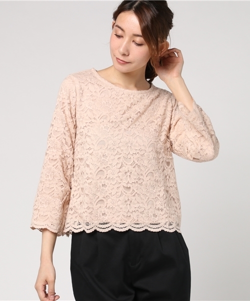 Honeys（ハニーズ）の「総レースプルオーバー（Tシャツ/カットソー・レディース・ブラック/アイボリー/ピンク/オフホワイト・L/M）」の4枚目の写真