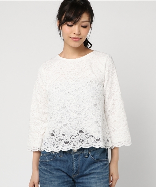 Honeys（ハニーズ）の「総レースプルオーバー（Tシャツ/カットソー・レディース・ブラック/アイボリー/ピンク/オフホワイト・L/M）」の5枚目の写真